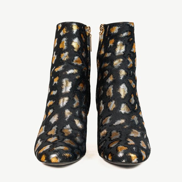 Saint Laurent Loulou Gold & Silver Glitch Leopard Jacquard Ankle Boots - Picture 2 of 11